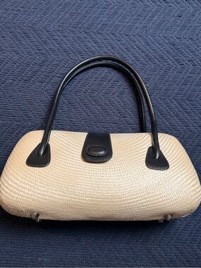 Vintage Le Sac Handmade Buntal Straw Barrel Bag Black Leather Trim Philippines